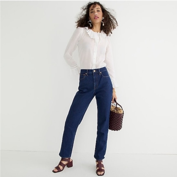 J.Crew Petite High-rise '90s classic straight-fit jean in Dark Resin Rinse Wash - Picture 1 of 10